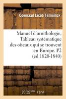 Manuel d'ornithologie, Tableau systématique des oiseaux qui se trouvent en Europe. P2 (ed.1820-1840)